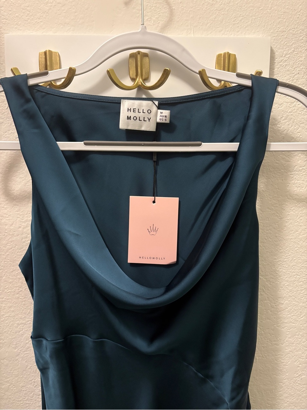 Hello Molly Teal Satin Cowl Neck Maxi Dress - Picture 3 of 6